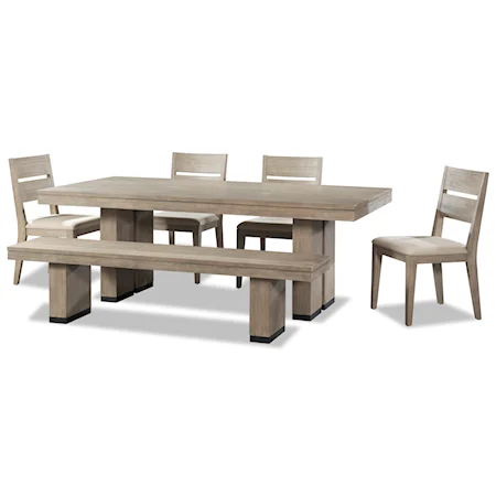 6 Piece Trestle Table and Wood Back Chair Set with Bench